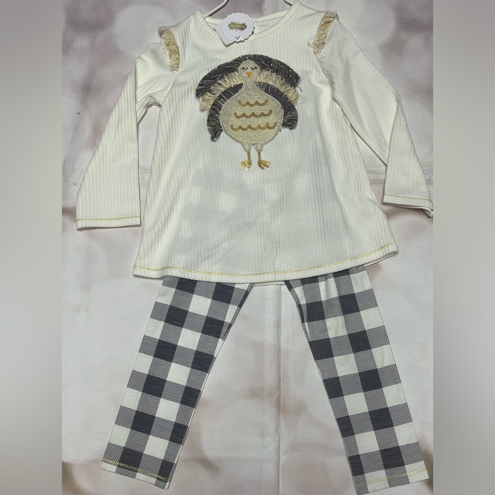 Mud Pie NWT turkey appliqué 2 piece matching top and leggings set fringe